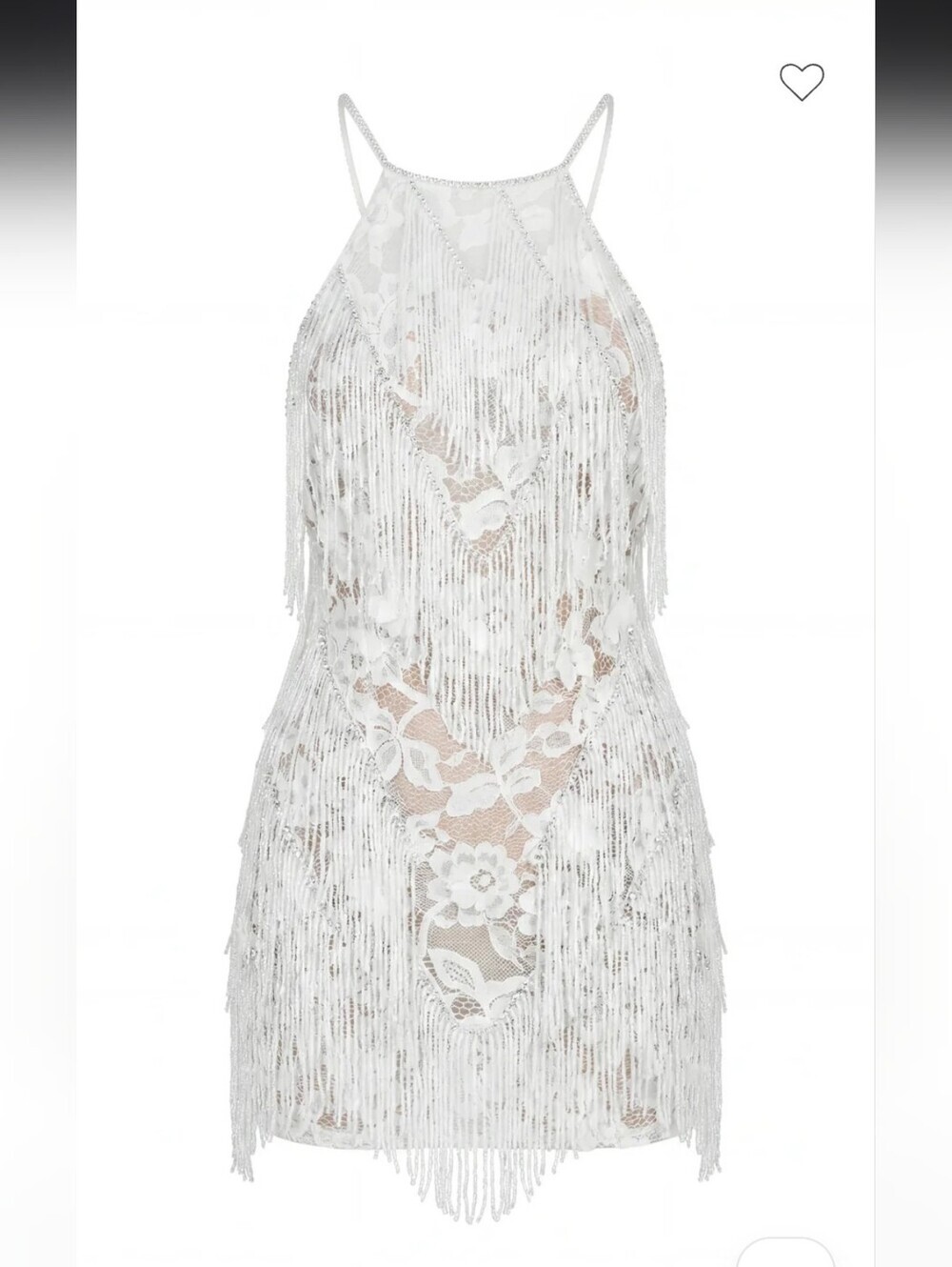 Ivory Lace Mini Dress with Beaded Fringe from ItsMilla